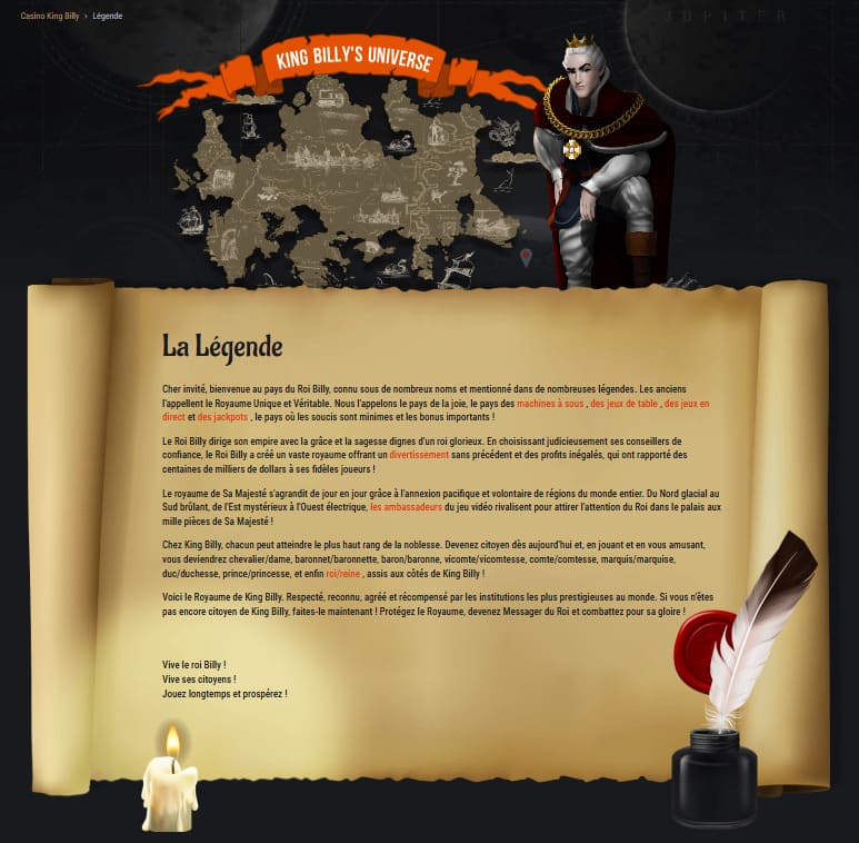 King Billy Casino page accueil